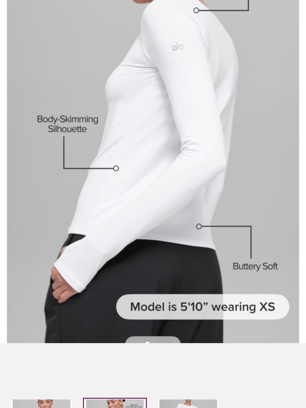 ALO Yoga White Long-Sleeve Body-Skimming Top Like New Small
